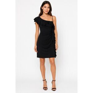 Intermission LBD Glam Cocktail Party Dress Womens 6 Ruffles Ruched Jersey Knit